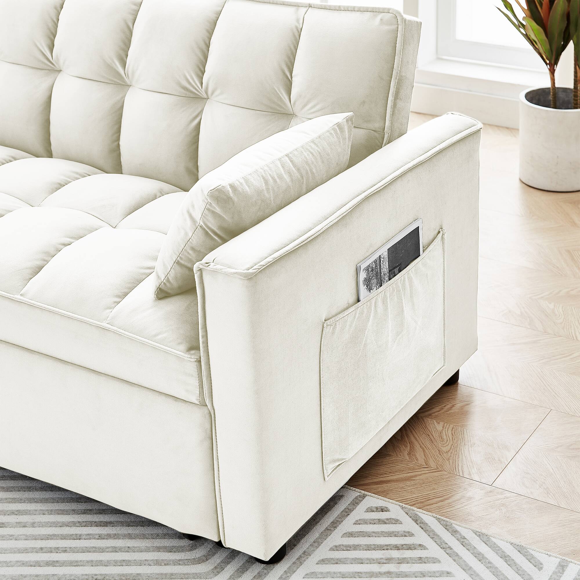 55" Modern Velvet Convertible Sleeper Sofa Bed, Small Love seat Sofa